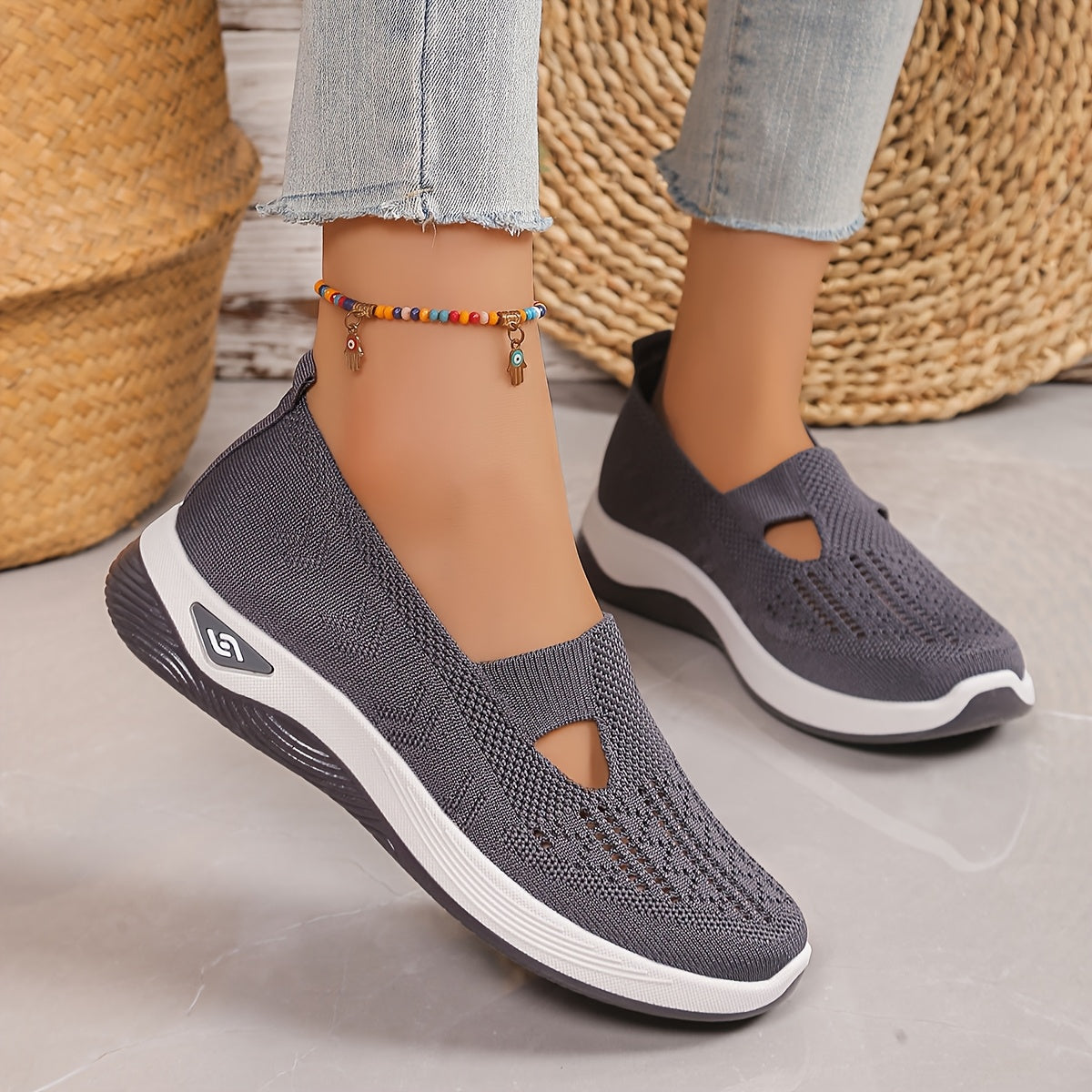 Women's casual fashion sneakers with solid color, breathable fabric upper, comfortable TPU sole, low top pull-on plain toe, for spring season.