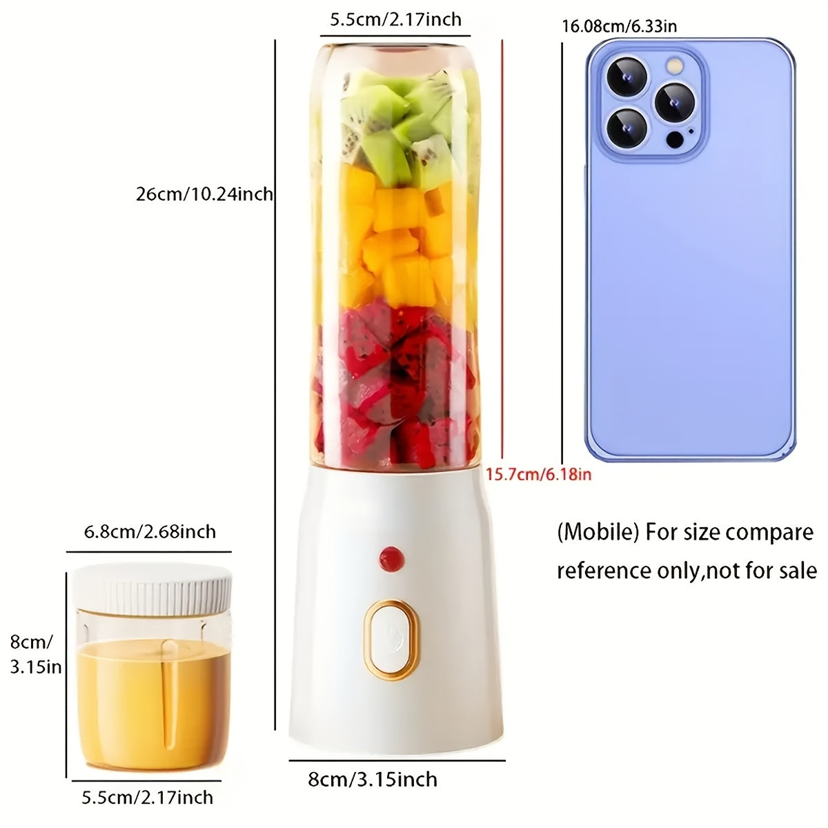 Portable Electric Blender, Juicer, and Water Bottle Combo - Rechargeable via USB, Includes Two Cups for Smoothies and Iced Drinks - Ideal Present for Thanksgiving, Christmas, Halloween, Personal Use in the Kitchen