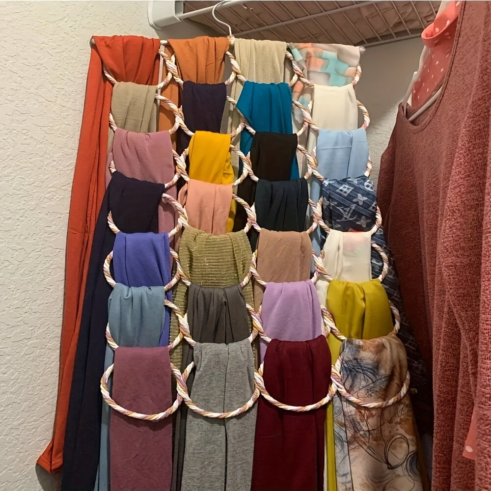 28/12-Hole Scarf Organizer - Metal Hanger for Silk & Headscarves, Effortlessly Save Space in Your Home, Bedroom, or Office