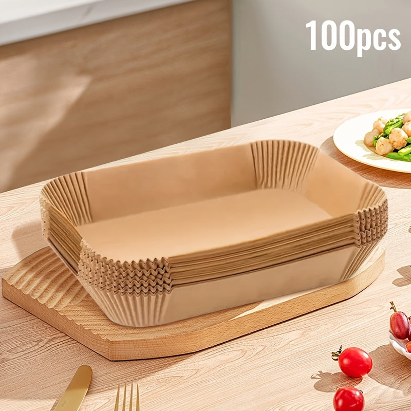 Large Rectangular Silicone Paper Air Fryer Liners - 50pcs/100pcs, Non-Stick, Easy to Clean, Space-Saving, Oven Safe, Disposable Paper Baskets for Baking, Cooking, and Serving Food - Ideal Kitchen Tool for Home Chefs