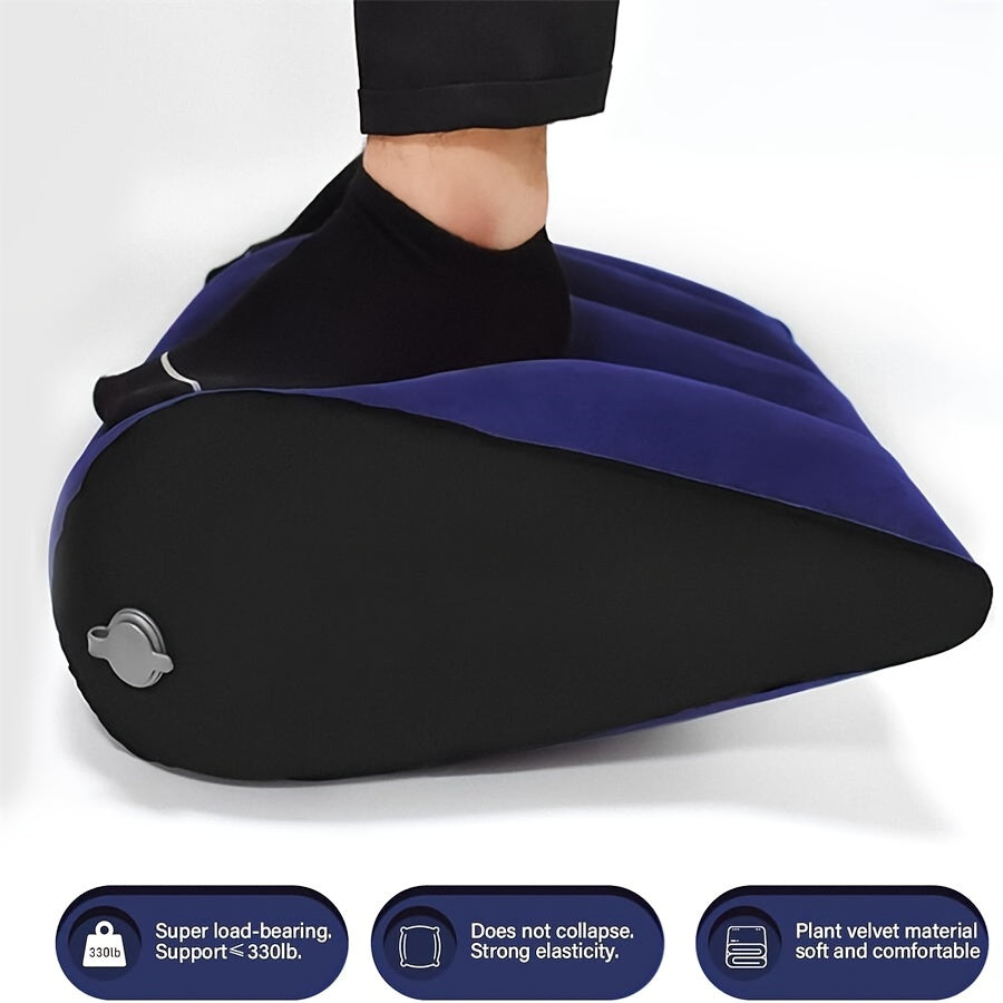 Versatile portable inflatable pillow that can be used as a lumbar pillow, maternity pillow, and more.