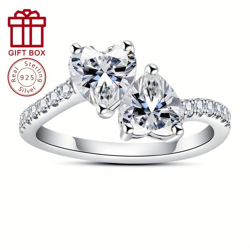 Gift your friends and BFFs this fashionable and novel Women's Eternal Ring, featuring a 925 Silver Moissanite 6.5mm Heart shape main stone with 2CT, adorned with 0.012*14 side stones. The ring weighs a total of 4.6g, making it a stunning accessory for