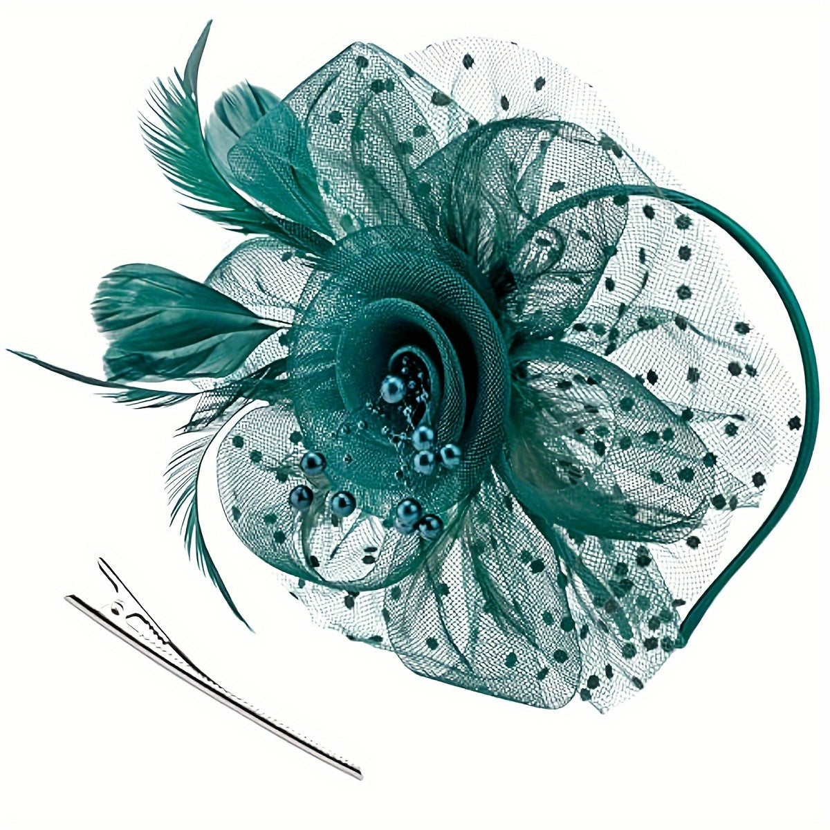 Women's Vintage Chic Fascinator Hat - Elegant 50s & 60s Style with Beautiful Mesh Flower, Feathers, and Clip Headband - Ideal for Tea Parties, Derby Days, Weddings, and Retro Gatherings