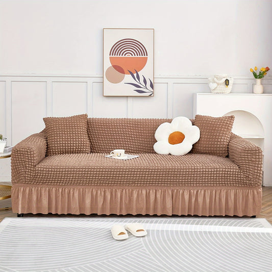 Stretch sofa slipcover with skirt, washable and durable, universal fit.