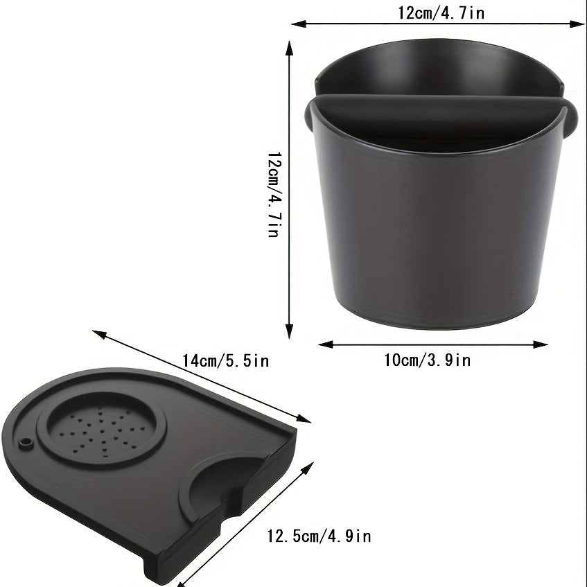 Set of 2 Espresso Knock Box and Tamper Mat includes a coffee grounds knock box and an anti-slip silicone tamper mat. Perfect for baristas, this set makes it easy to clean up espresso waste with a detachable knock bar for convenient use.