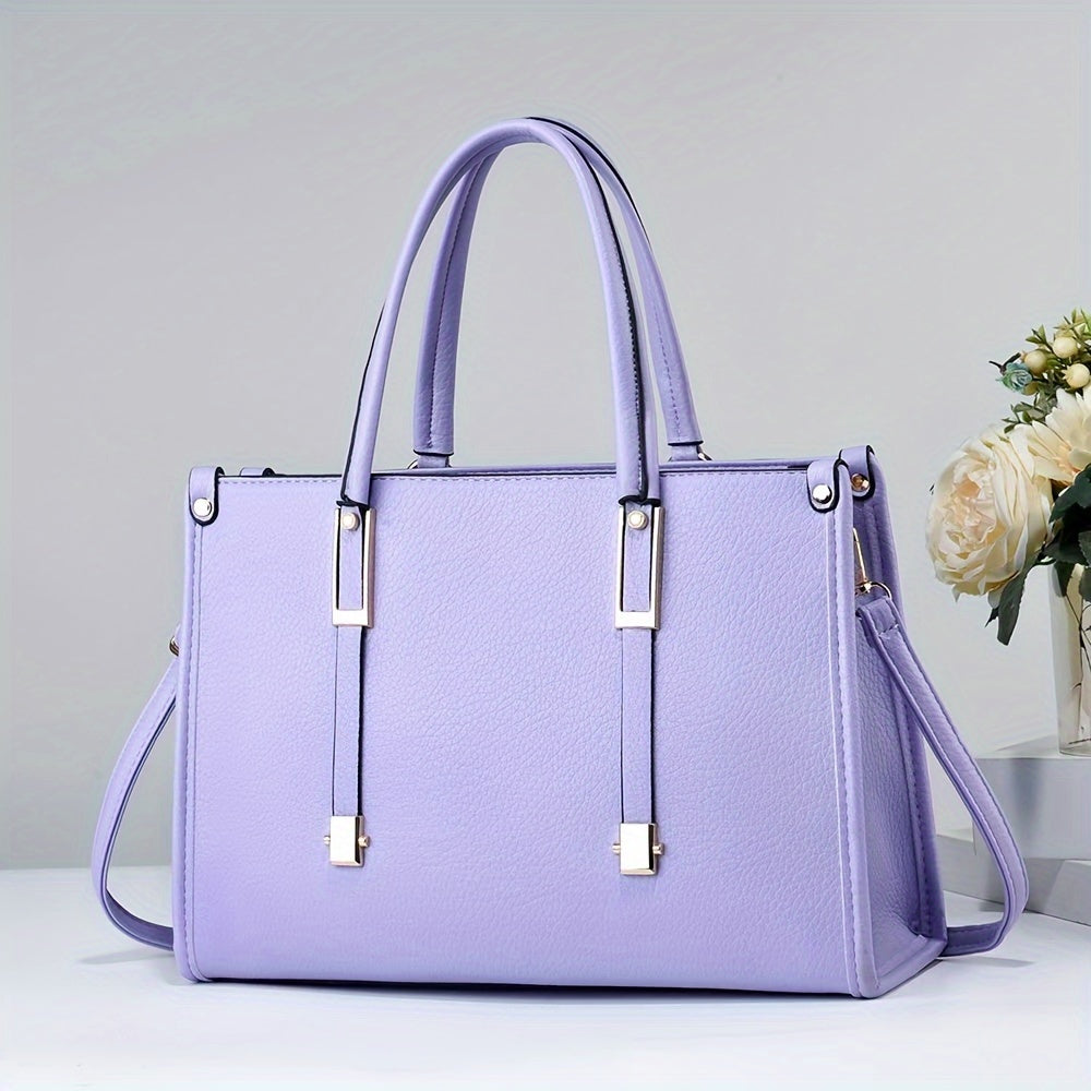 Elegant tote handbag for women with large capacity, solid color, and versatile style.