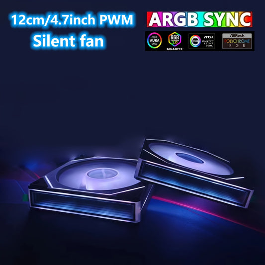 12cm silent ARGB case fan for desktop computer with temperature control, suitable for air-cooling and water-cooling.