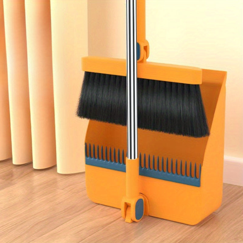 Home & Office Extended Broom and Dustpan Set - Cleaning Kit for Living Room, Bedroom Flooring - Upright Stand-Up Design