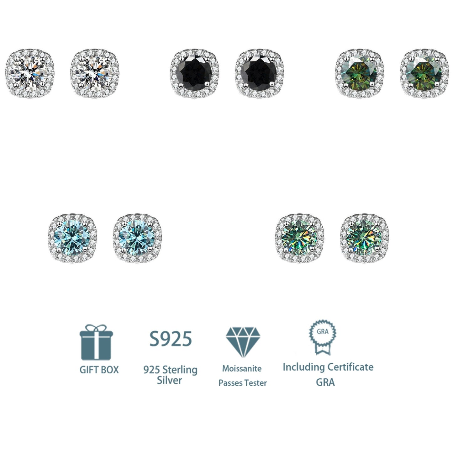 Luxurious and Delicate Bohemian Style Sterling 925 Silver Stud Earrings with Sparkling Square Moissanite Design - Perfect Female Gift