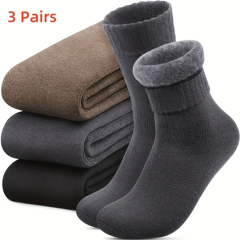 3/6 Pairs Men's Winter Crew Socks with Thick Wool Blend for Classic Hiking Boots.