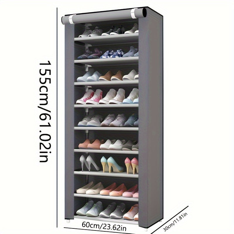 Spacious 8/10-Tier Shoe Rack - Simple to Assemble, Dust-resistant Metal Storage Unit for Entryway, Bedroom, and Dorm Room - Collapsible Structure for Efficient Use of Space