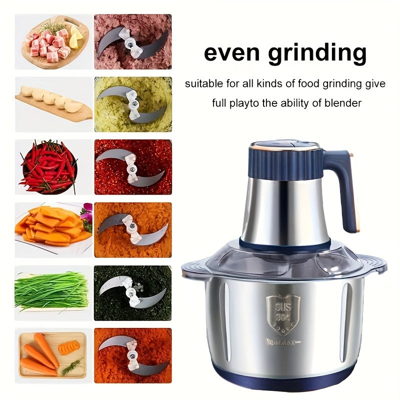 Stainless steel electric meat grinder with 5L capacity for meat, vegetables, fruits, nuts. EU standard plug.