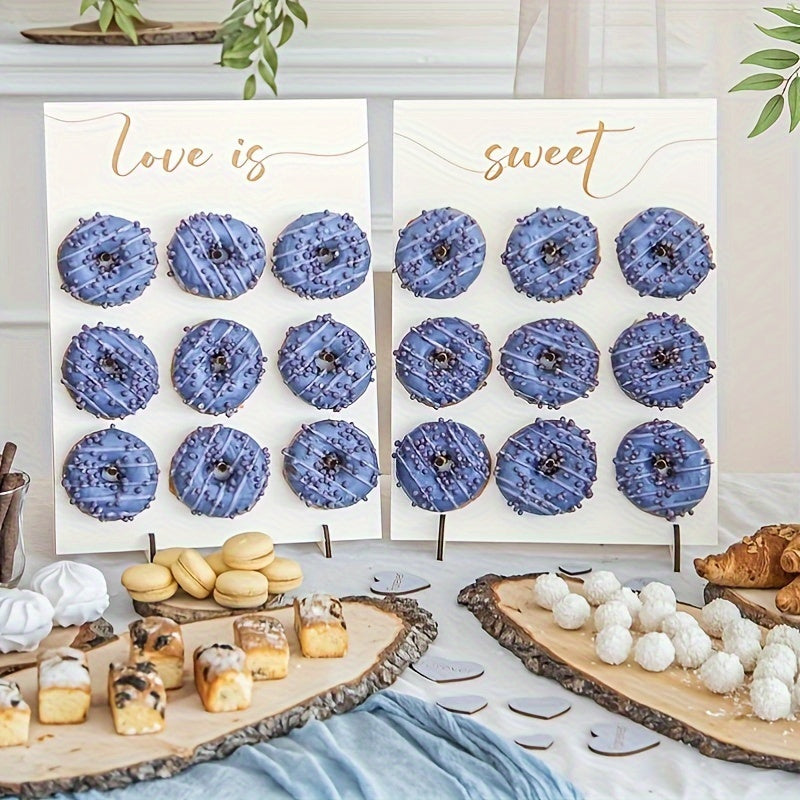 Wooden Donut Wall Stand - Perfect for Wedding Anniversaries, Birthdays, and Home Decor - Includes Dessert Shelf and Doughnut Storage Rack