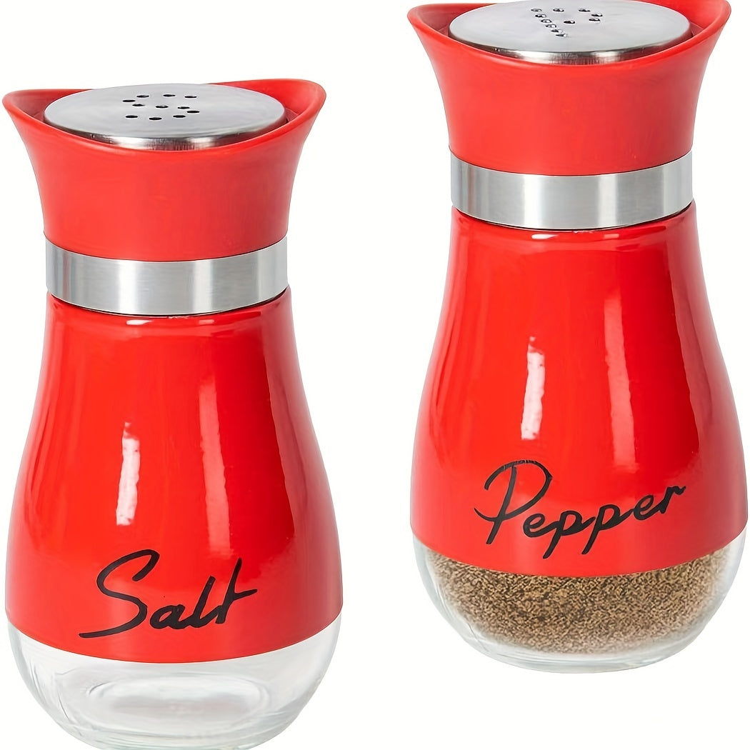 4 oz glass bottom salt and pepper shaker set with stainless steel lids for kitchen, RVs, camping, and barbecues.