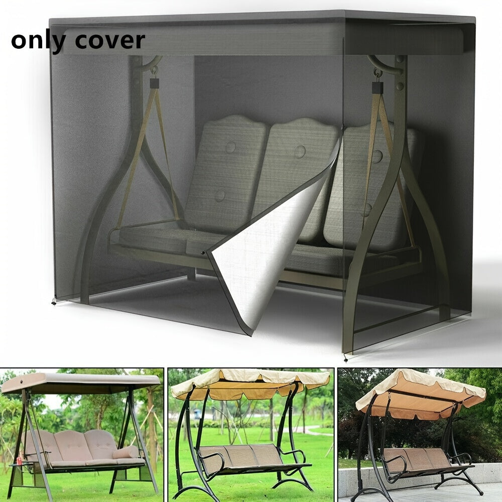 Durable black polyester swing cover protects garden rocking chairs from rain and dust, 220x125x170cm, with zip closure.