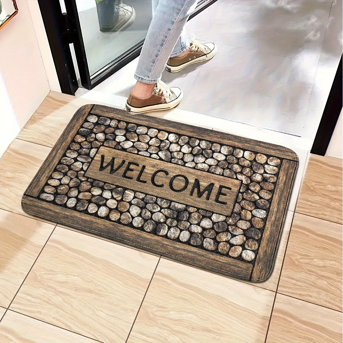 Give a warm welcome with our Stone Pattern Door Mat - Tough, Spill-Resistant & Easy to Clean Rug for Entryway, Bedroom, Living Room, Kitchen, Bathroom - Ideal Holiday Gift for Home Decor