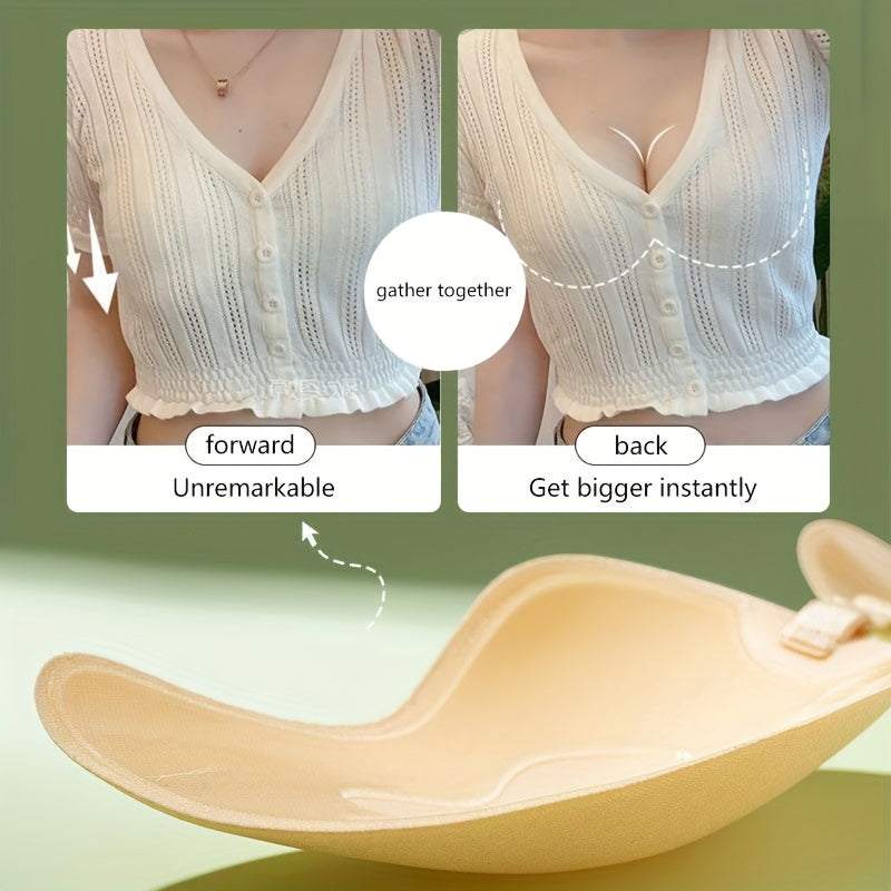 2 pairs of self-adhesive, strapless lifting bras with slip-proof design for women. Mango shaped straps, polyester & silicone blend. Hand wash only. Ideal for vests & dresses.