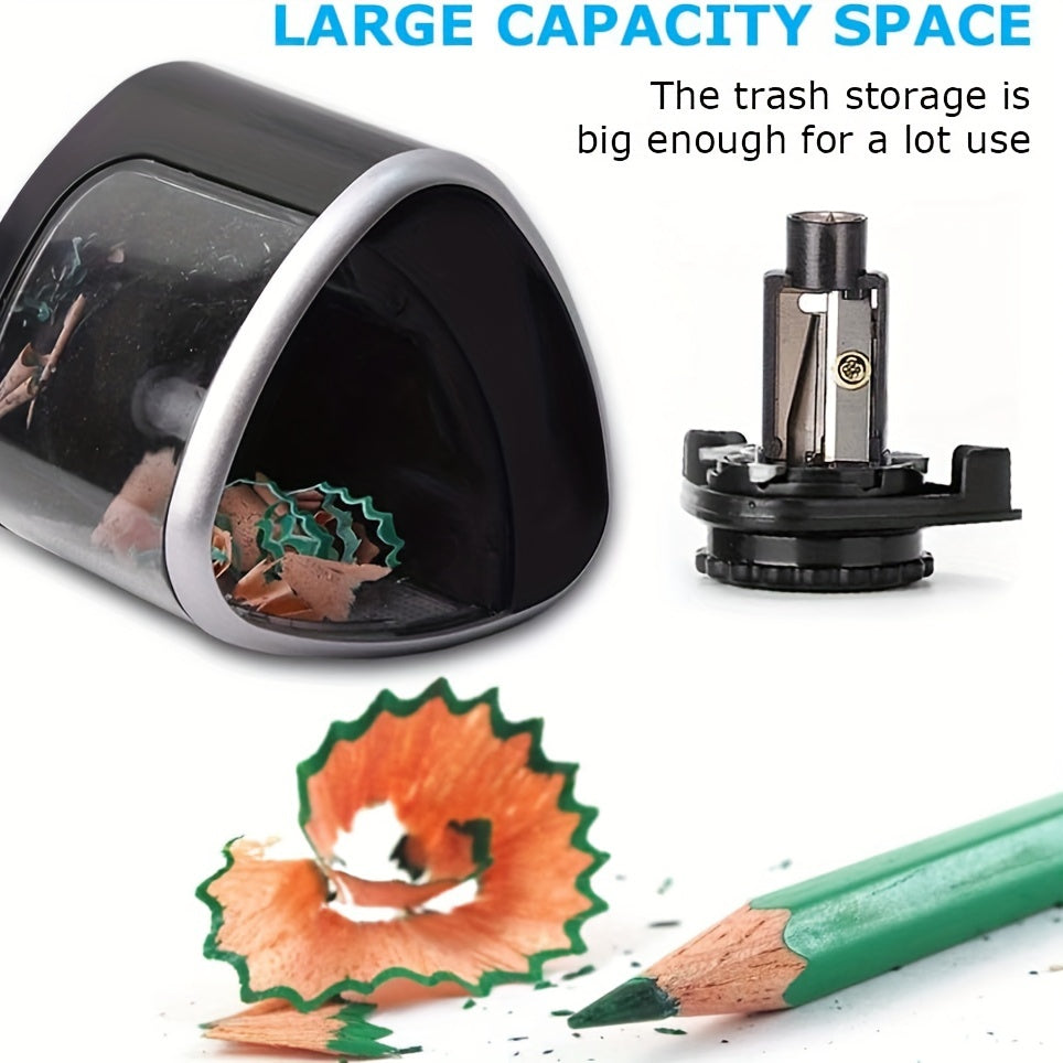 Black electric pencil sharpener with auto-stop feature, durable PP construction, fast and efficient for office use, great for winter and New Year.