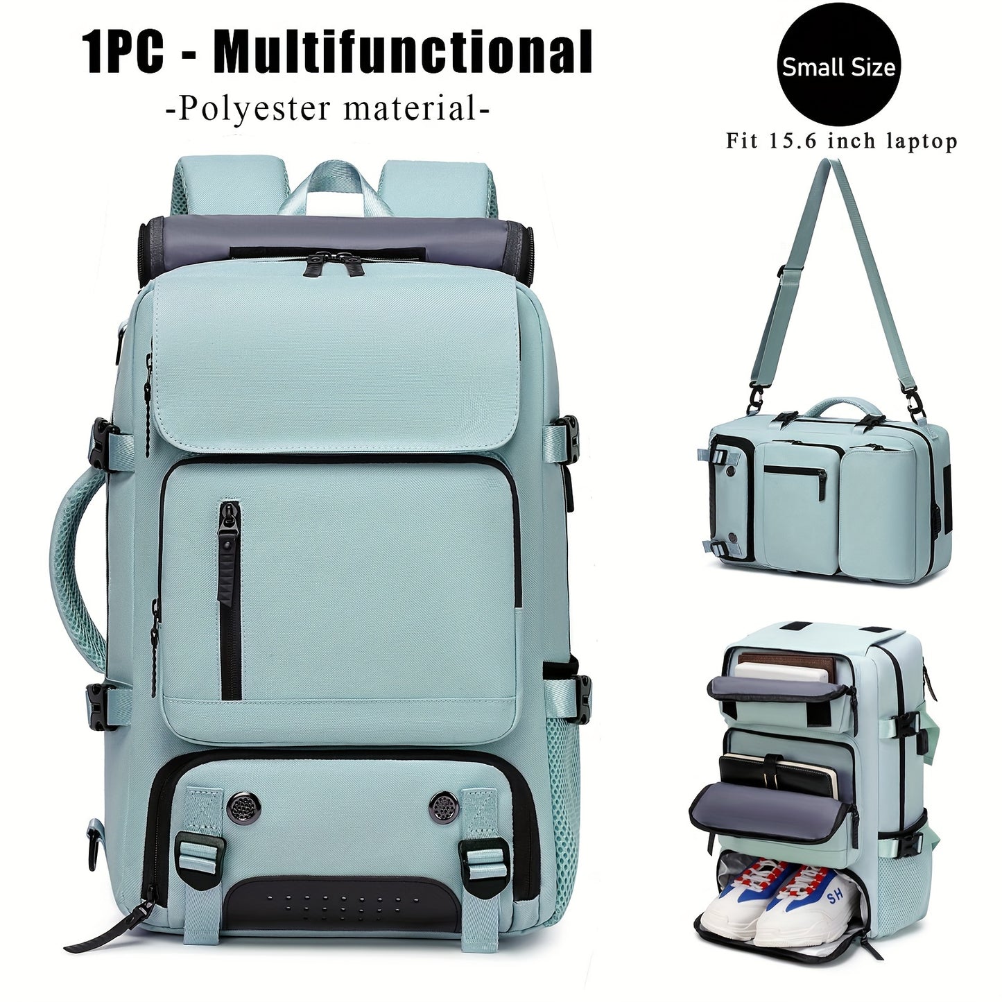 Waterproof 43.94cm laptop backpack set with USB charging port, separate shoe compartment, hand washable polyester street style backpack with sewing thread detail - ideal for business