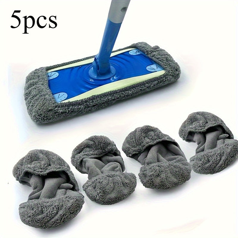 Get 5 high-absorption reusable mop pads that are washable, durable, and perfect for wet or dry floor cleaning. These easy-to-attach and clean pads are essential household supplies. (Mop sold separately)