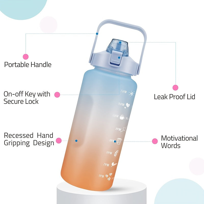 Градиентная спортивная бутылка для воды с объемом 2 л, с соломинкой и ручкой, без ПВХ, с запирающейся крышкой для скалолазания и активного отдыха на улице.