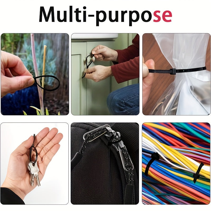 1000 pcs of assorted sizes of black zip ties for cables and wires.