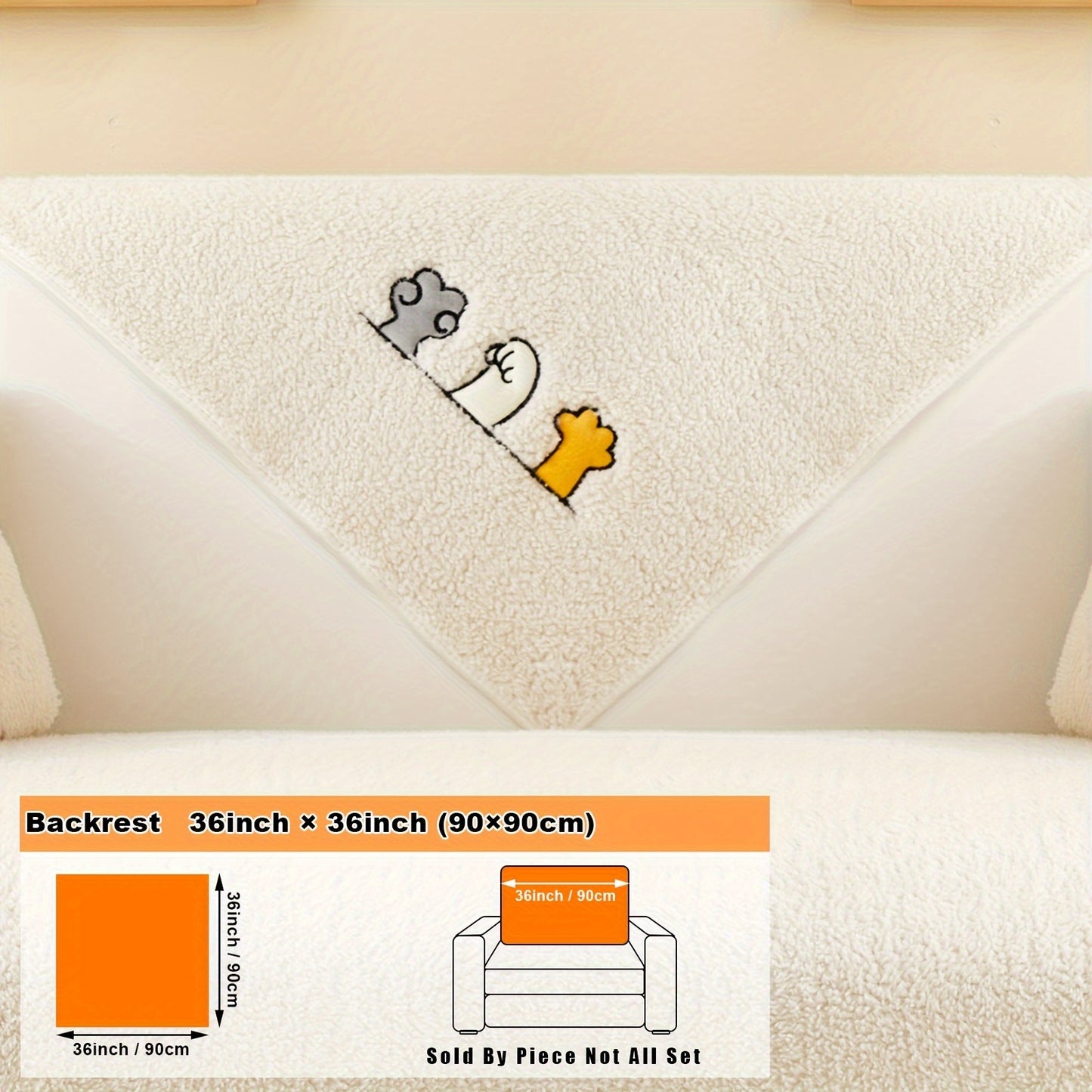 Modern plush sofa cover with paw pattern embroidery, non-slip protection for sofas, machine washable and suitable for various types of furniture.