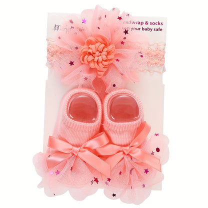 1 Set of Kids' Cotton Blend Lace & Bow Low-Cut Socks and Hairbands - Soft, Breathable & Elastic for Spring/Summer Comfort