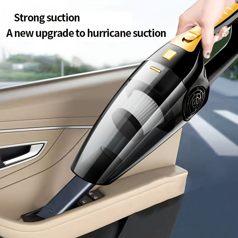 Handheld car vacuum cleaner with 5m cord, 4KPa suction power, 100W, 0.3L dust cup, car plug, one-click dusting, flat nozzle, 60dB noise level - no battery needed.