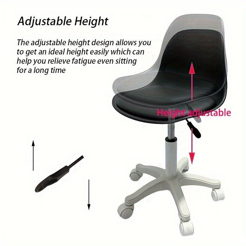 Modern task chair with adjustable height, swivel function, spindle back, sponge cushion, hardwood frame, metal base, and nylon casters. Rotating design with easy clean and no electricity