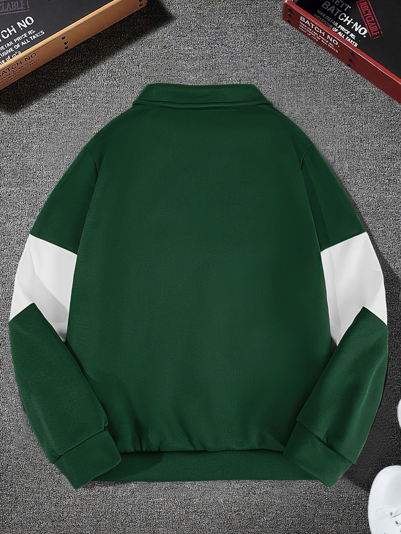 Men's Color Block Zipped Pullover Sweatshirt, Comfy Long Sleeve Top for Spring/Autumn Wear