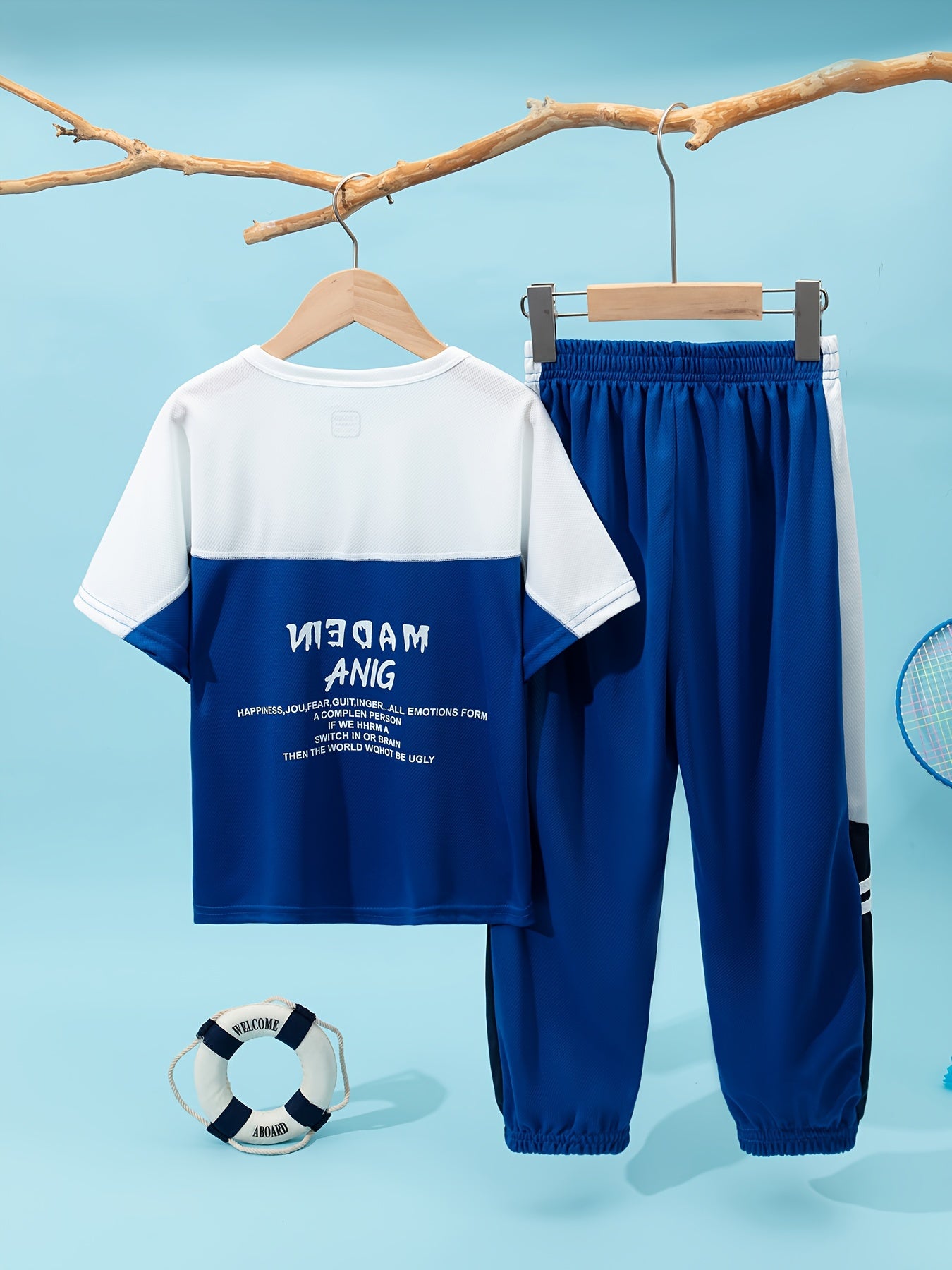 Boys Summer Sportswear Set: Short Sleeve Tee & Long Pants, Quick-Dry, Athletic Outdoor Gear