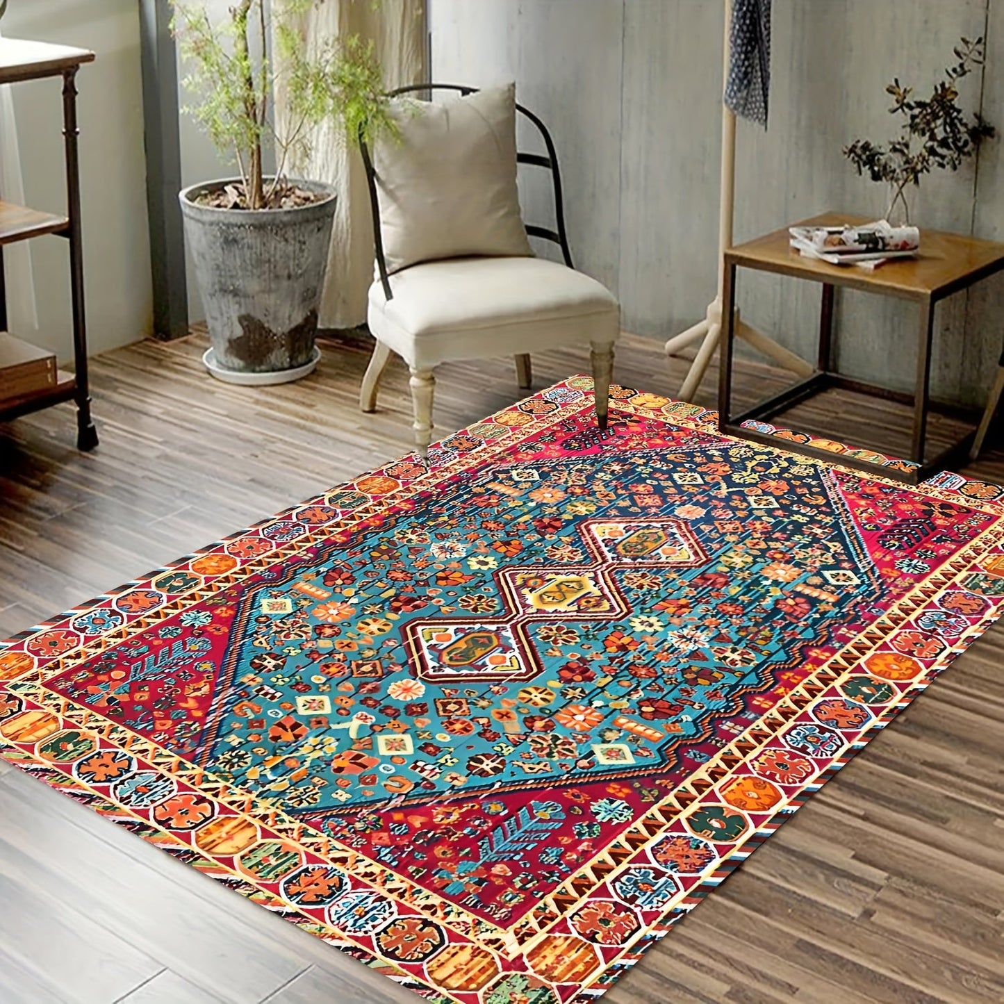 Persian-inspired area rug with Bohemian chic design - Easy to clean, durable, perfect for living room and bedroom styling