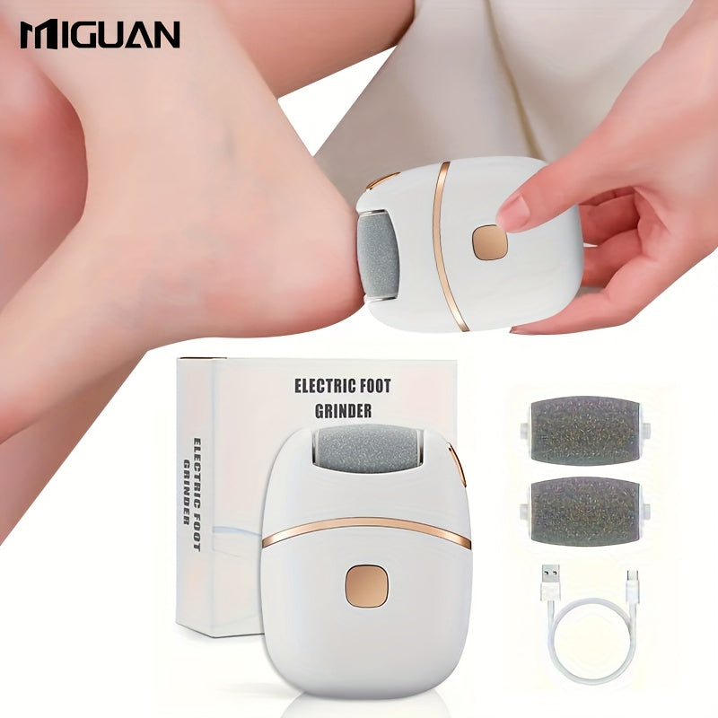 MIGUAN Rechargeable Electric Foot Grinder: Portable, USB Charging, Hypoallergenic Plastic, 400mAh Lithium Battery, Includes Multiple Sanding Bands for Smooth Feet.