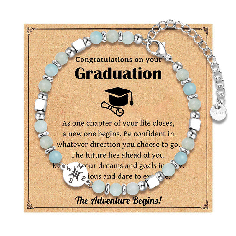 Stylish Compass Bracelet with Stainless Steel Beads, Graduation Gift with Natural Stones, Minimalistic Bracelet for High School Graduates, Suitable for Everyday Wear and Gifting, Year-Round Accessory