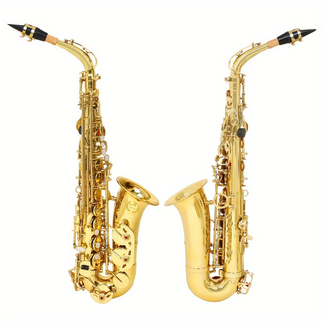 Professional MBAT Alto Saxophone in E Flat with brass body, engraved Keystone pattern, white shell key, and golden finish - includes MBAT case and accessories.