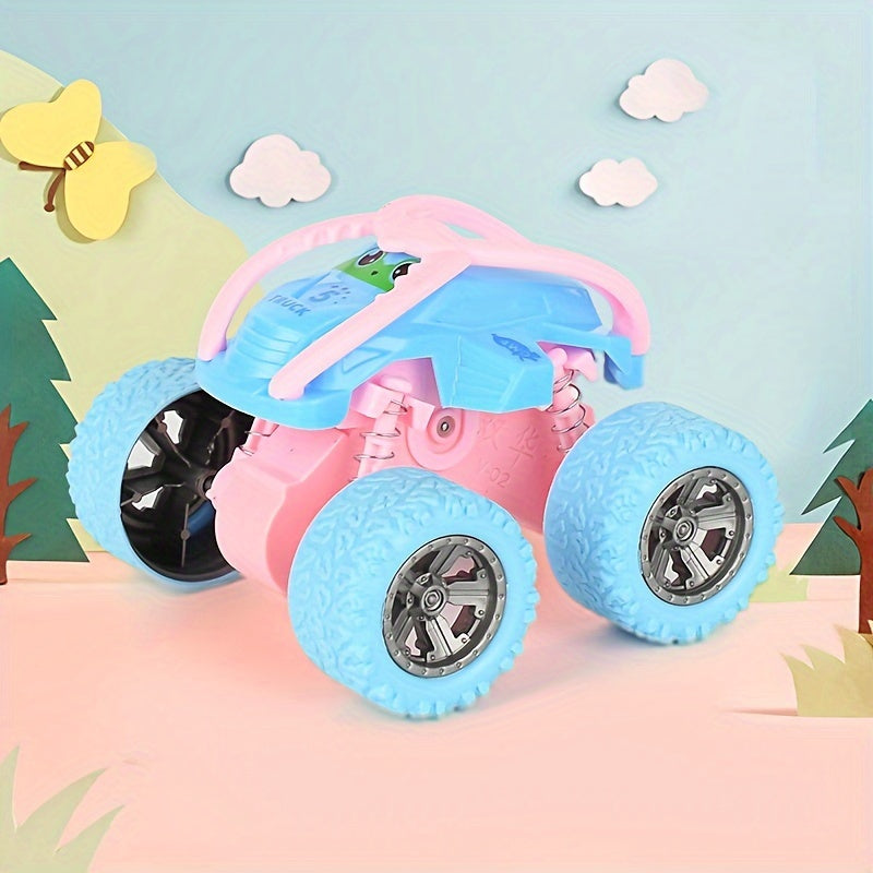 Durable 4WD off-road vehicle toy with colorful design, rubber tires, and shock-absorbing features for endless fun.