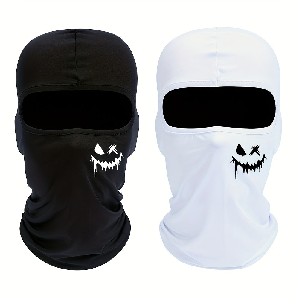 Ski mask balaclava with smiling face print, UV protection and windproof features for men and women