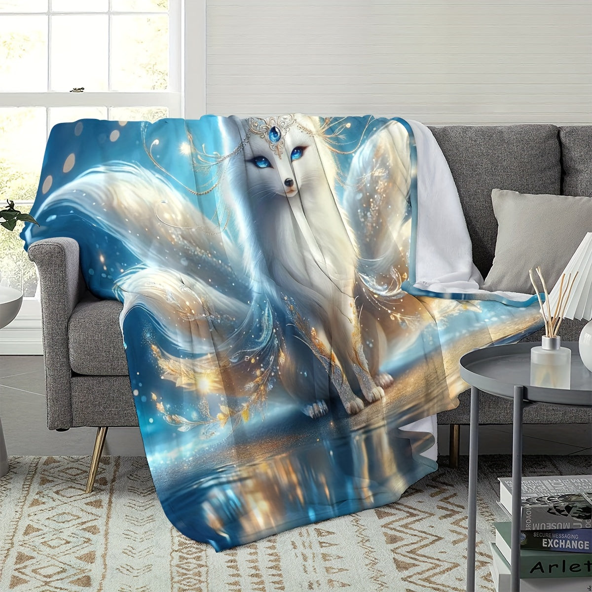 Super soft flannel blanket with a noble anime fox print - perfect for keeping warm in the office or at home. Can also be used as a shawl, leg cover, or air conditioning blanket.