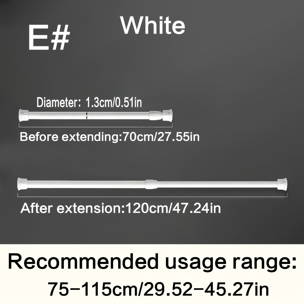 Telescopic rod for bathroom with easy, no-drill installation, made of metal. Can be used as a towel bar, shower curtain rod, or other bathroom accessories.