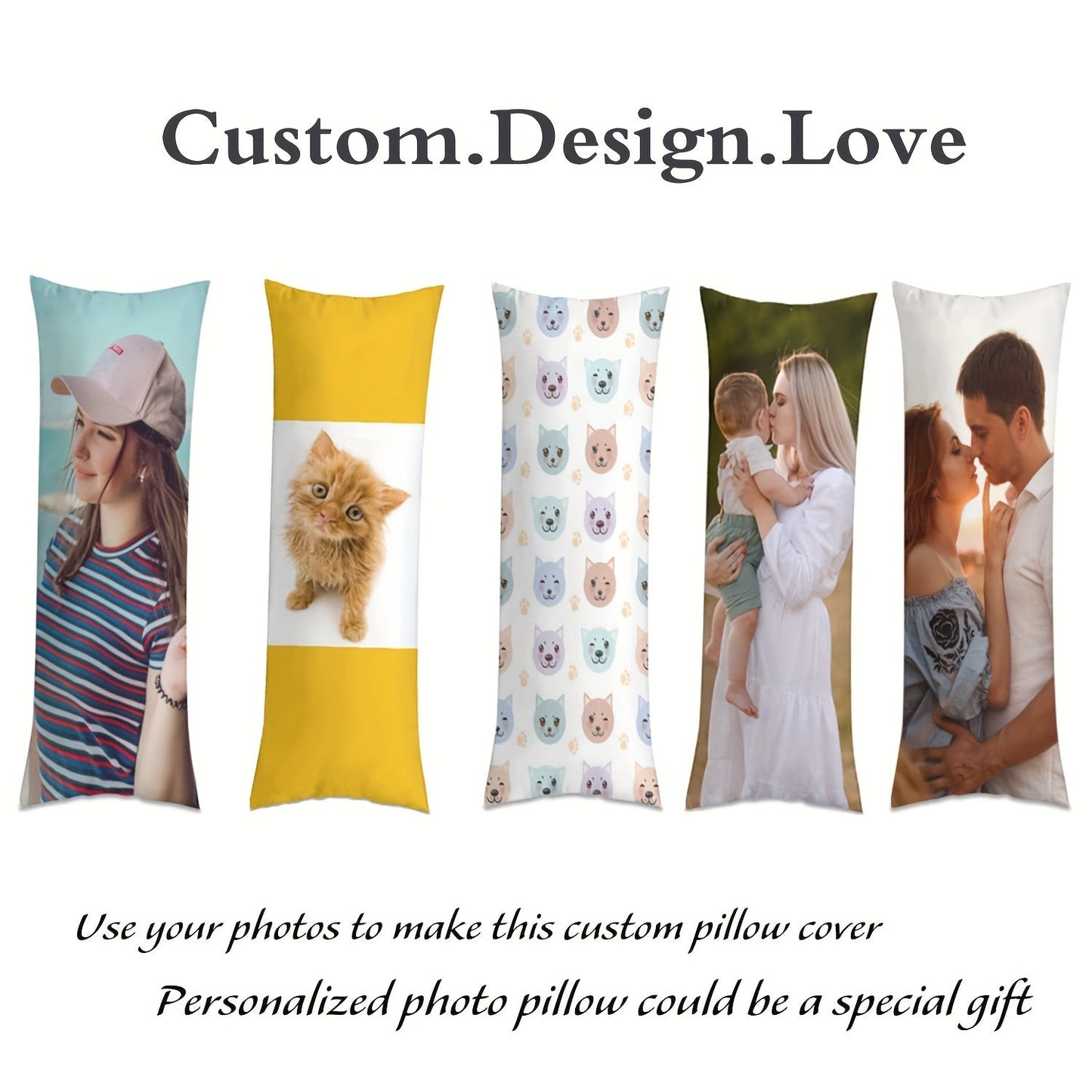 Personalized Photo Body Pillowcase for Special Occasions: Valentine's Day, Christmas, Thanksgiving, Family Photos - Customize a Long Hug Pillowcase - Double-Sided Printing - Pillow Core Not Included - Size 20x54 inches