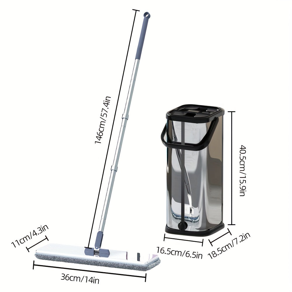 Легкая уборка с набором плоского мопа и ведра из нержавеющей стали: идеально подходит для кухни, гостиной, спальни, ванной комнаты и туалета.
