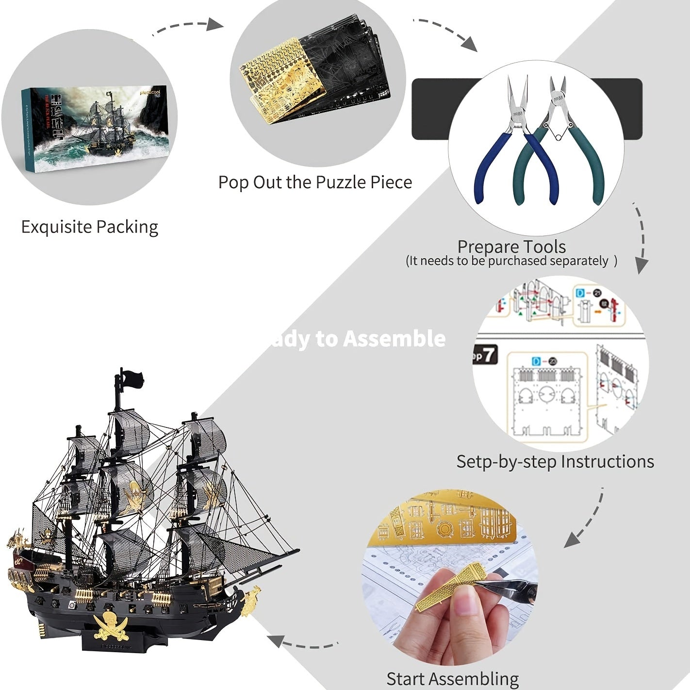 Piececool Металлические 3D Пазлы для Взрослых, Модель Корабля Пиратов Летучий Голландец, Набор для творчества DIY для семейного времяпрепровождения, идеальный подарок на день рождения.