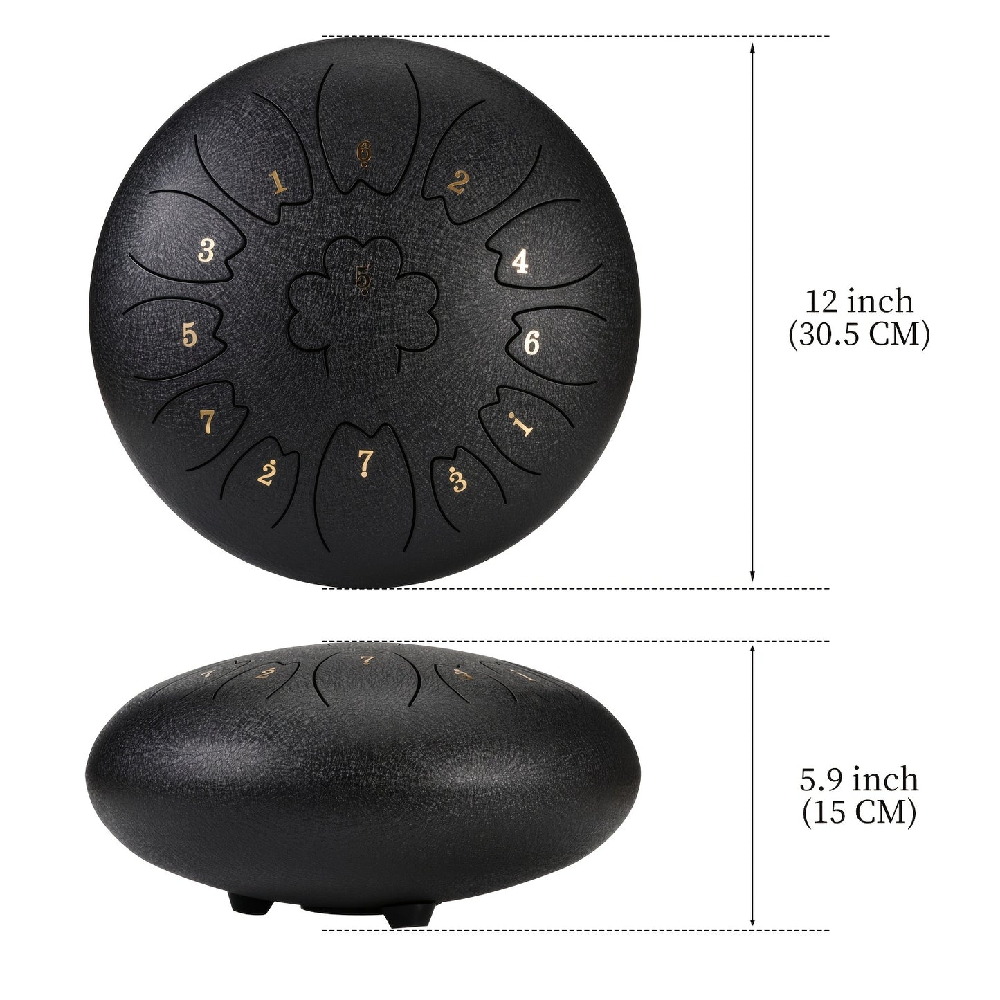 30.48 cm 13-note steel tongue drum in C key, petal shape, with drum mallets, carry bag, and music book. Ideal for music concerts, spiritual healing, yoga meditation, and Eid Al-Adha Mubarak.