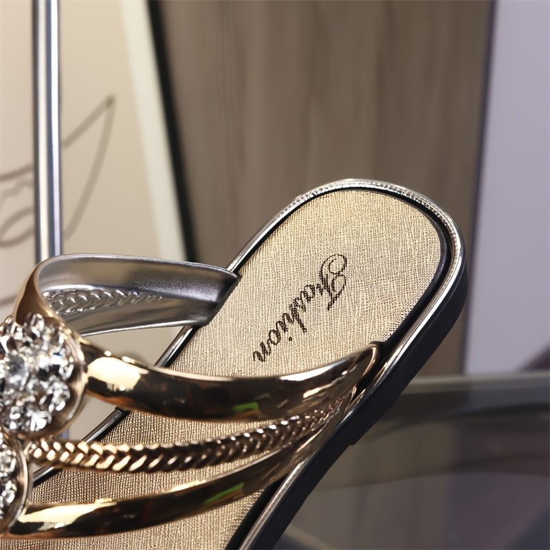 Diamond wedge flip flops for women with rhinestone details