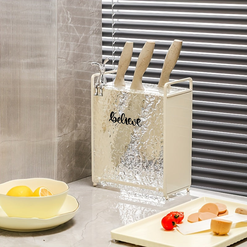 Premium Acrylic and Metal Knife Holder - Versatile Kitchen Organizer for Knives and Scissors, Durable Mold-Resistant Countertop Storage Solution