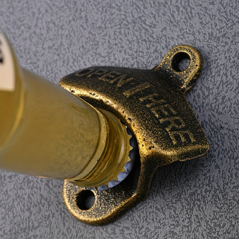 Durable vintage cast iron wall-mounted bottle opener for home, bar, and parties.