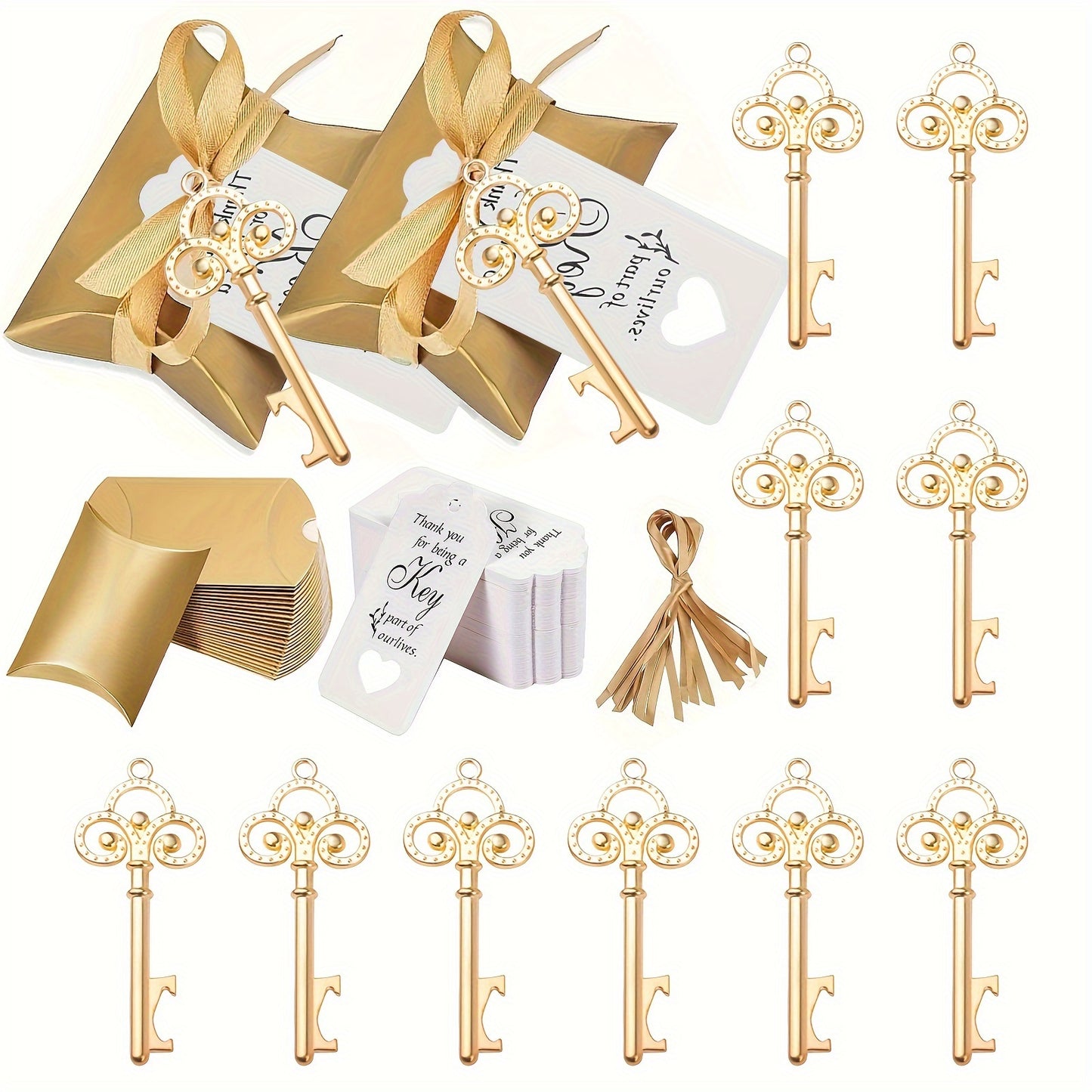 40 key-shaped bottle openers with candy boxes, ideal for graduation and summer parties - no electricity required. Great for party favors and wedding decorations.