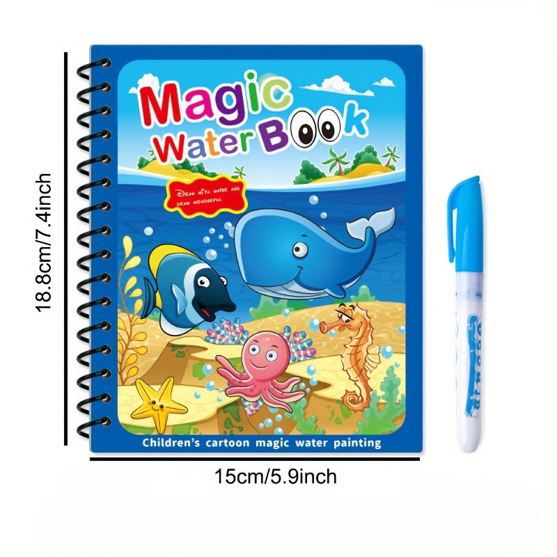 Magic Water Coloring Book for Ages 3+. Reusable Water Drawing Pad with Color Pen. Educational Painting Activity Book.