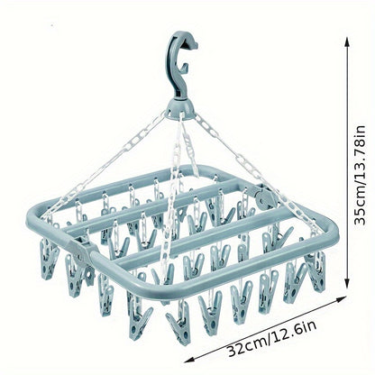 Compact 32-clip Folding Hanger for Laundry & Delicates - Strong Plastic Organizer